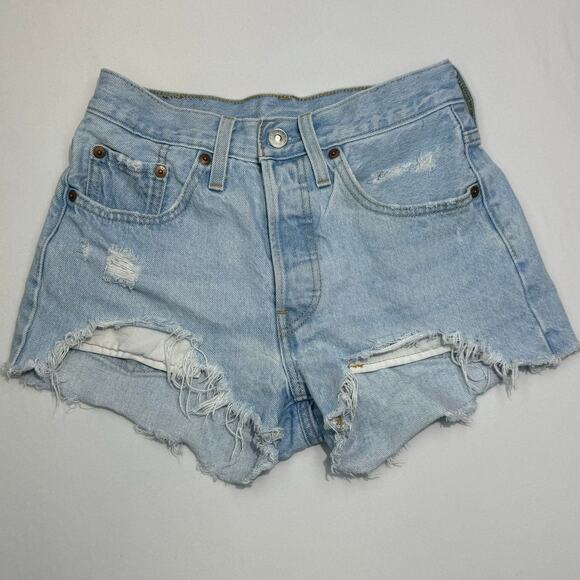 Levi's 501 Original Light Wash High-Rise Distressed Denim Shorts Women's W 24 - Picture 6 of 14
